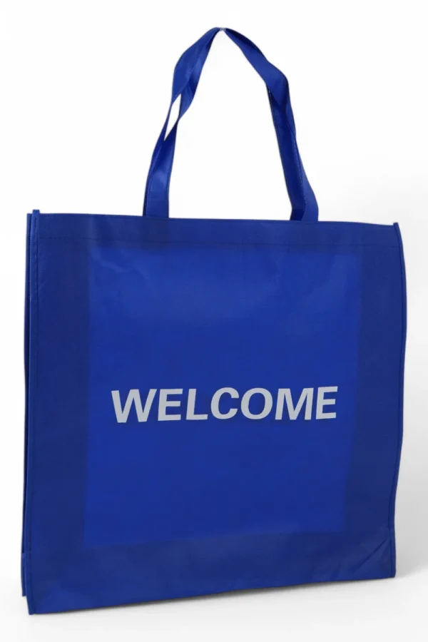 Sacoșă Cumpărături Textil (Albastru, Welcome, 45Cm X 43Cm X 13Cm)