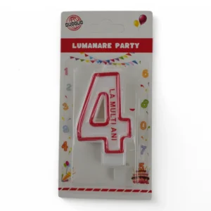 Lumânare Cifra 4 (Alb Cu Roșu)