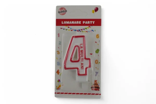 Lumânare Cifra 4 (Alb Cu Roșu)