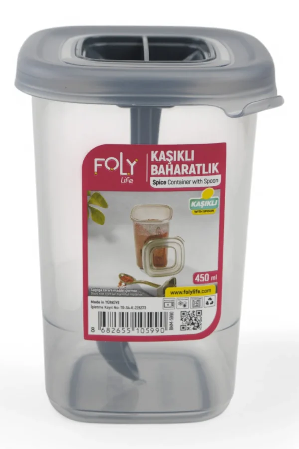 Cutie Pentru Alimente Din Plastic Cu Linguriță (Gri)