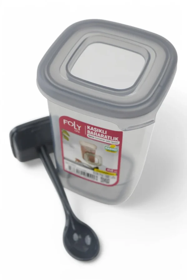 Cutie Pentru Alimente Din Plastic Cu Linguriță (Gri) - imagine 2