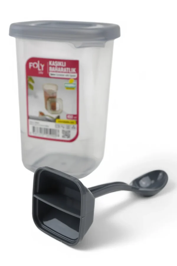 Cutie Pentru Alimente Din Plastic Cu Linguriță (Gri) - imagine 3